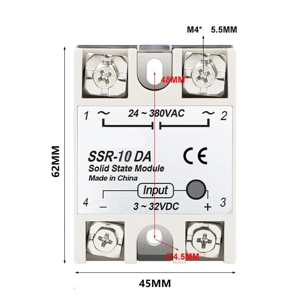 Single Phase Solid State Relay SSR-10DA DC Controlled AC Single-phase Solid State Relay 10A DC-AC Relay 3-32V DC To 24-380V AC