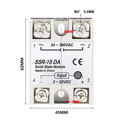 Single Phase Solid State Relay SSR-10DA DC Controlled AC Single-phase Solid State Relay 10A DC-AC Relay 3-32V DC To 24-380V AC