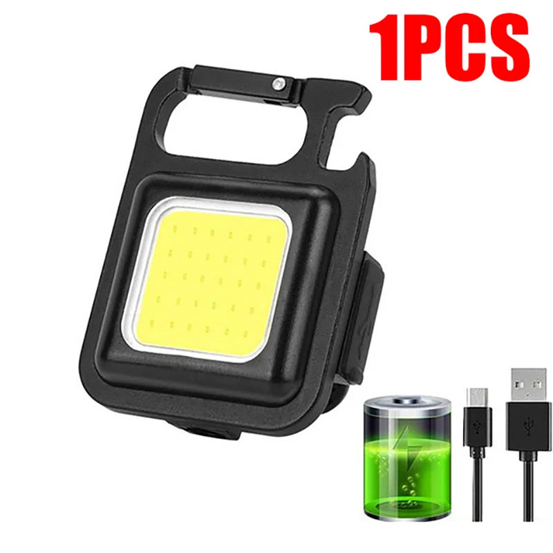 Mini Multifunctional Keychain LED Flashlight USB Rechargeable Portable Flashlight Outdoor Camping Torch Emergency Lantern 500Mah