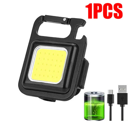 Mini Multifunctional Keychain LED Flashlight USB Rechargeable Portable Flashlight Outdoor Camping Torch Emergency Lantern 500Mah