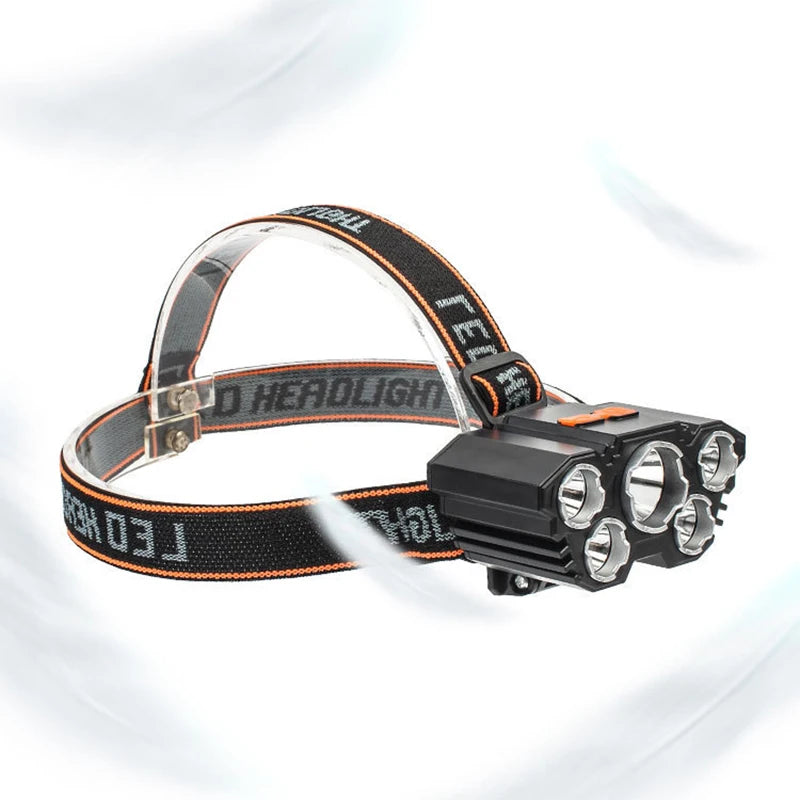 USB Rechargeable 5LED Headlamp High Power Head Flashlight 18650 Built-in battery Headlight LED Head Torch For Camping Fishing
