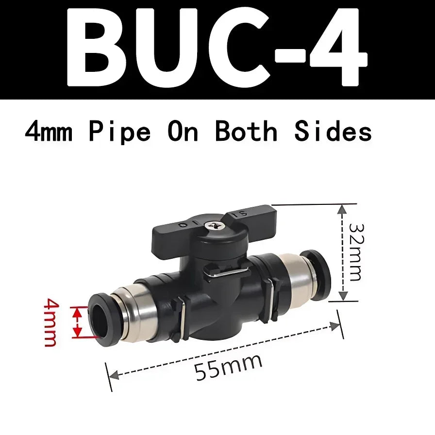 BUC Pneumatic Manual Valve Straight Head Quick Coupling Steering Switch Manual Ball Valve for Air Hose 4mm 6mm 8mm 10mm 12mm