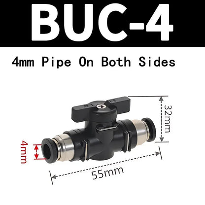 BUC Pneumatic Manual Valve Straight Head Quick Coupling Steering Switch Manual Ball Valve for Air Hose 4mm 6mm 8mm 10mm 12mm
