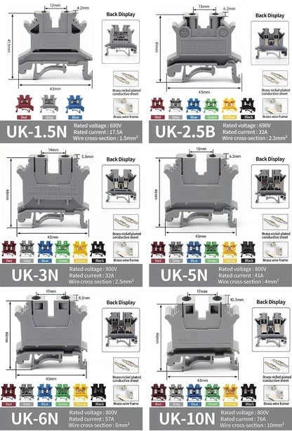 Premium Brass UK Screw Clamp Connector for Wiring DIN Rail Mounted UK1.5N 2.5B 3N 5N 6N 10N 16N 25N 35N 50N