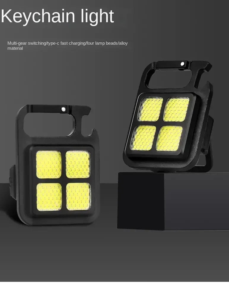 COB Work Light USB Rechargeable Lamp Flashlight Mini Keychain Light with 90° Foldable Side Lights Super Bright Portable Lanterns