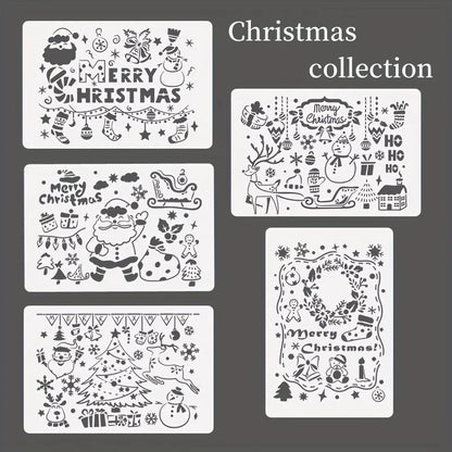 A4 5pcs/set  DIY Painting Template Wall Stencil Airbrush Scrapbook Coloring Embossing Album Diary Christmas Drawing Copy Templat