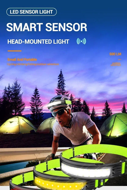 LED COB Headlamp USB Rechargeable Head Lamp Motion Sensor Waterproof Lantern for Outdoor Camping Fishing Running Emergency Light