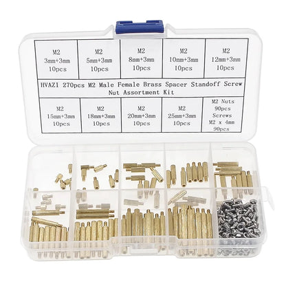 M2 Spacer Assortment Screw &amp; Nut Set 270pcs — Clear Storage Box for Electronics Assembly
