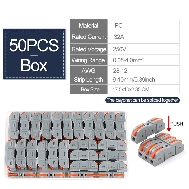 1 to 1 Inline Lever Wire Connector Kit Universal Compact Electrical Cable Terminal Block Spliceable Butt Junction 28-12 AWG