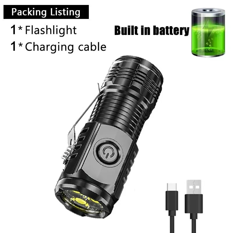 Super Bright 3LED Mini Flashlight Portable Pen Clip Lamp Built-in Battery USB Rechargable Torch With Tail Magnet Emergency Lamp