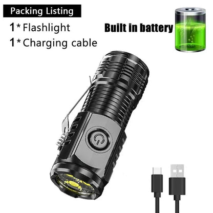 Super Bright 3LED Mini Flashlight Portable Pen Clip Lamp Built-in Battery USB Rechargable Torch With Tail Magnet Emergency Lamp