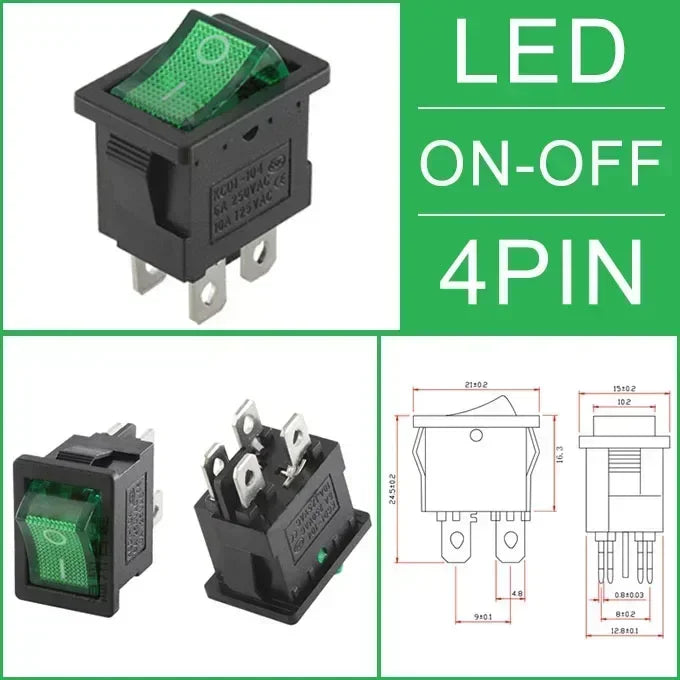 KCD1 Snap-In Boat Rocker Switch SPST ON-OFF 2/3/4 Pin 250V 6A 125V 10A 2P Toggle Power