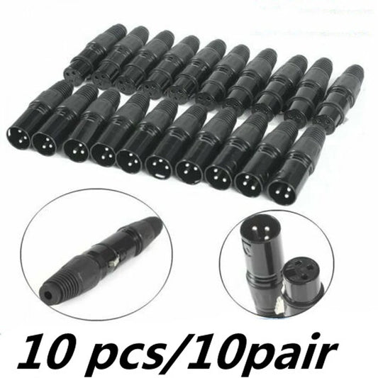 10 Pairs/PCS XLR DMX 3 Pin Audio Microphone Cable Connectors 10pcs Male + 10pcs Female MIC Snake Plug Cable Adapters 8 Options
