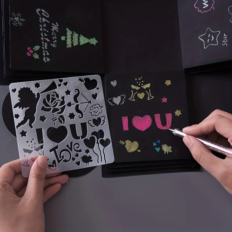 5pcs/set square hollow template lace ruler painting DIY handmade greeting card graffiti template Christmas/Birthday/Love