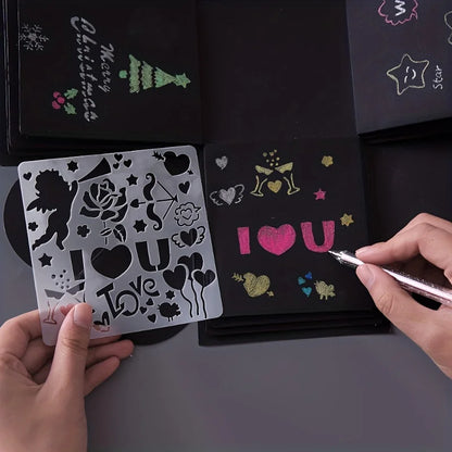 5pcs/set square hollow template lace ruler painting DIY handmade greeting card graffiti template Christmas/Birthday/Love