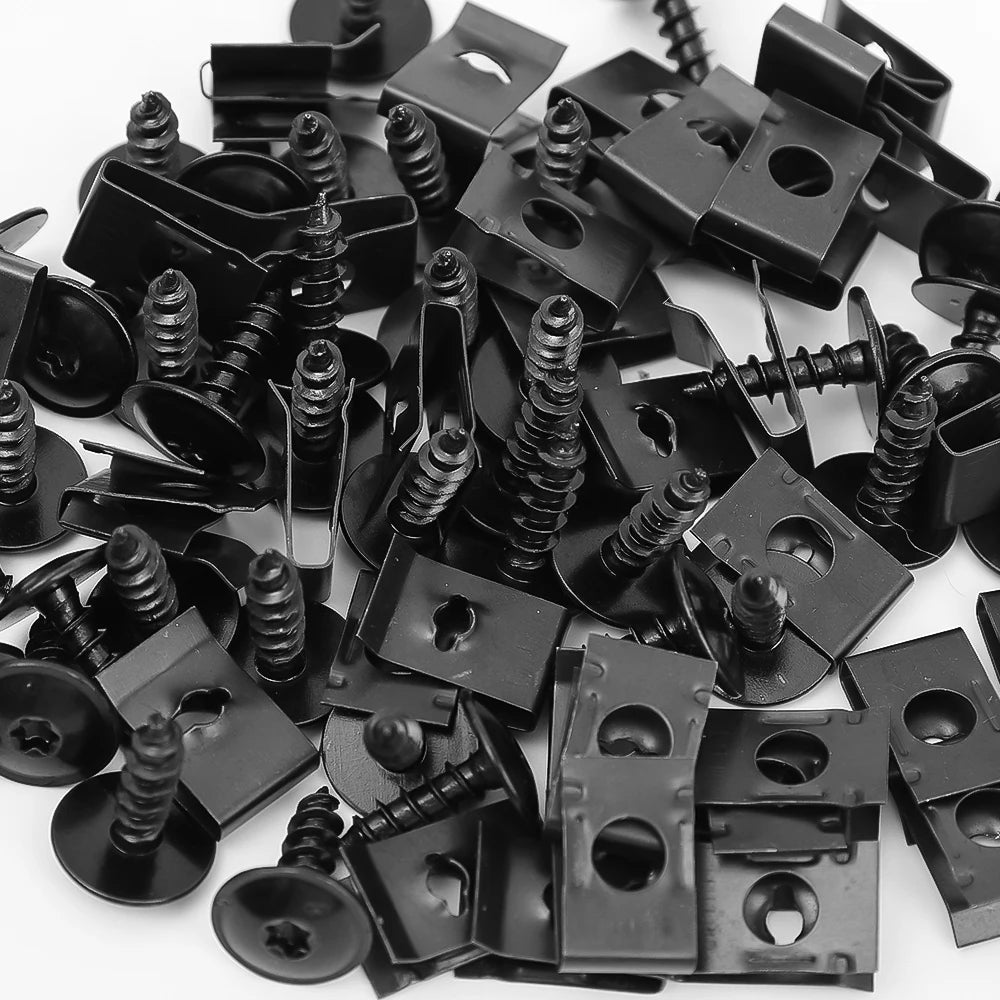 U-Shaped Metal Spacers & Self-Tapping Screws Kit for Car & Motorcycle — M4 M5 Iron U-Clips Fastener Set