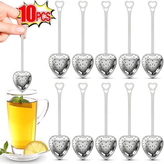 10/1pc Handle Heart-shaped Tea Filter Stainless Steel Mesh Heart Shaped Tea Strainer Spoon Tea Infuser Spoon Kitchen Accessories