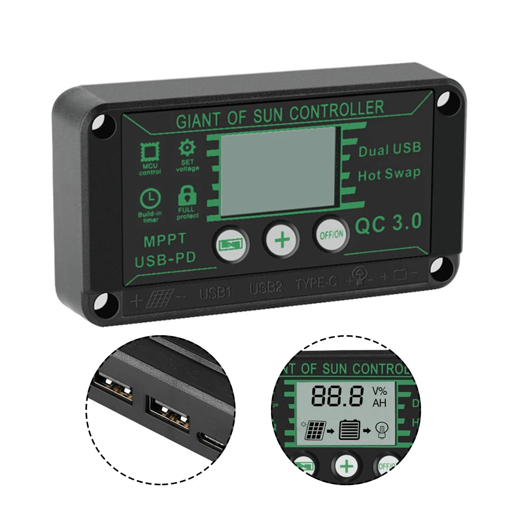 Digital Display Waterproof MPPT Solar Charge Controller Adjustable Current Options 10A 100A Efficient Energy Utilization