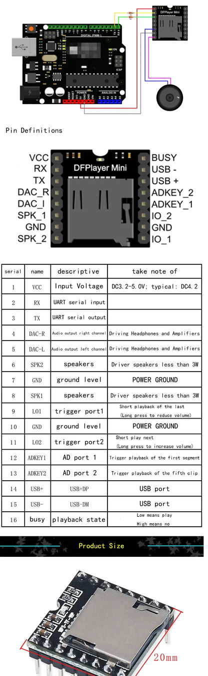 Mini MP3 Player Development Module Open Source DFPlayer