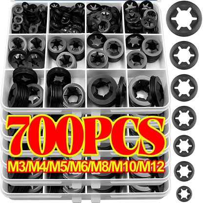 Internal Tooth Star Lock Washers Assortment Kit — Push-On Locking Washers Quick Speed Star Nut Locking Clips Fastener