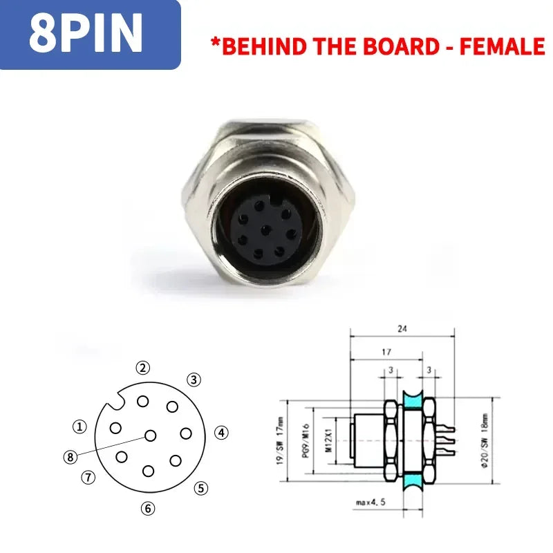 M12 4Pin 5 8Pin Sensor Connector Panel Back Mount Waterproof Flange Socket Threaded Coupling Male Female A Code Connectors