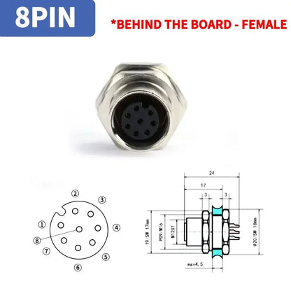 M12 4Pin 5 8Pin Sensor Connector Panel Back Mount Waterproof Flange Socket Threaded Coupling Male Female A Code Connectors