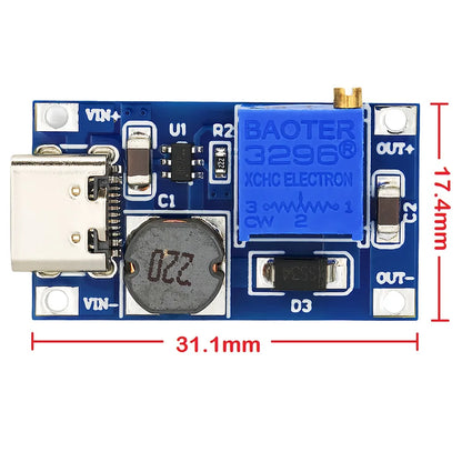 MT3608 DC-DC Adjustable Step-Up Boost Module 2A Type-C/Micro USB 2-24V to 5V/9V/12V/28V