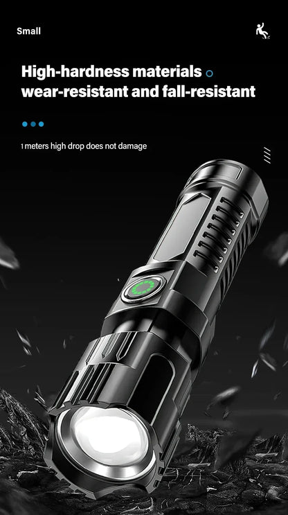 Super Bright LED Flashlight Type-C Rechargeable Long Range Tactical Torch Outdoor Waterproof Emergency Camping Fishing Lantern