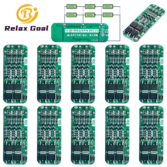 3S 20A Lithium Battery BMS Protection Board 3.6V-12.6V for 18650 Li-ion Cells and Drill Motors