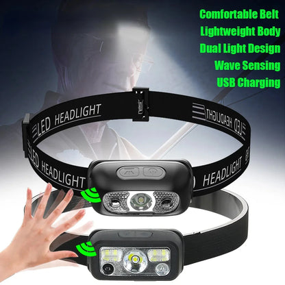 Mini LED Rechargeable Sensor Headlamp Built-in Battery USB Head Flashlight Outdoor Waterproof Camping Fishing Headlight