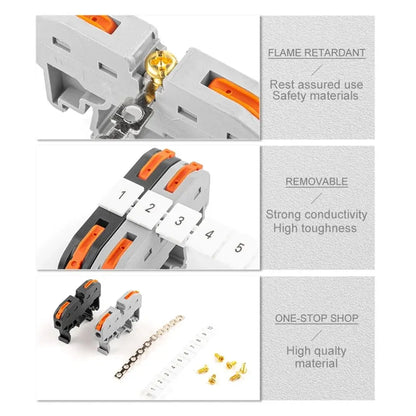 10PCS Din Rail Terminal Block 211 Wire Electrical Conductor Universal Fast Cable Connector with Number Strip Set