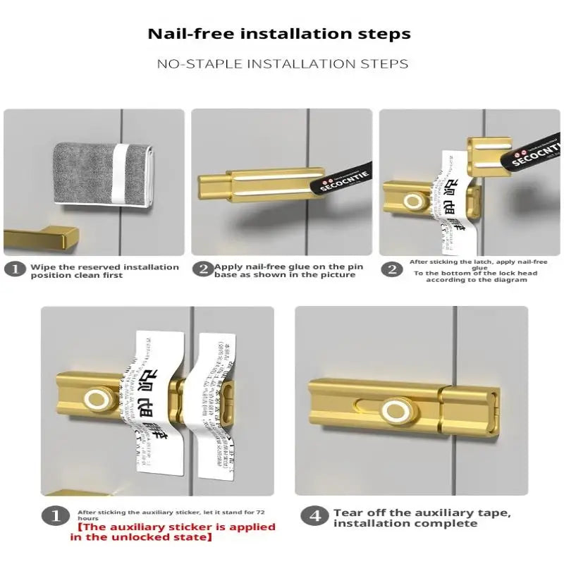 No Punching Door Lock Buckle Anti-Theft Latch Adhesive Hardware
