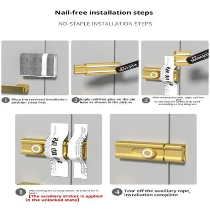 No Punching Door Lock Buckle Anti-Theft Latch Adhesive Hardware