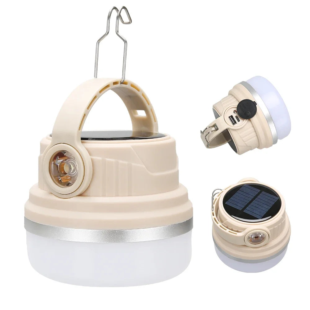 Portable LED Solar Camping Light Bulb Rechargeable Flashlight Waterproof Night Lamp Camping Supplies 5 Mode Adjustable with Hook