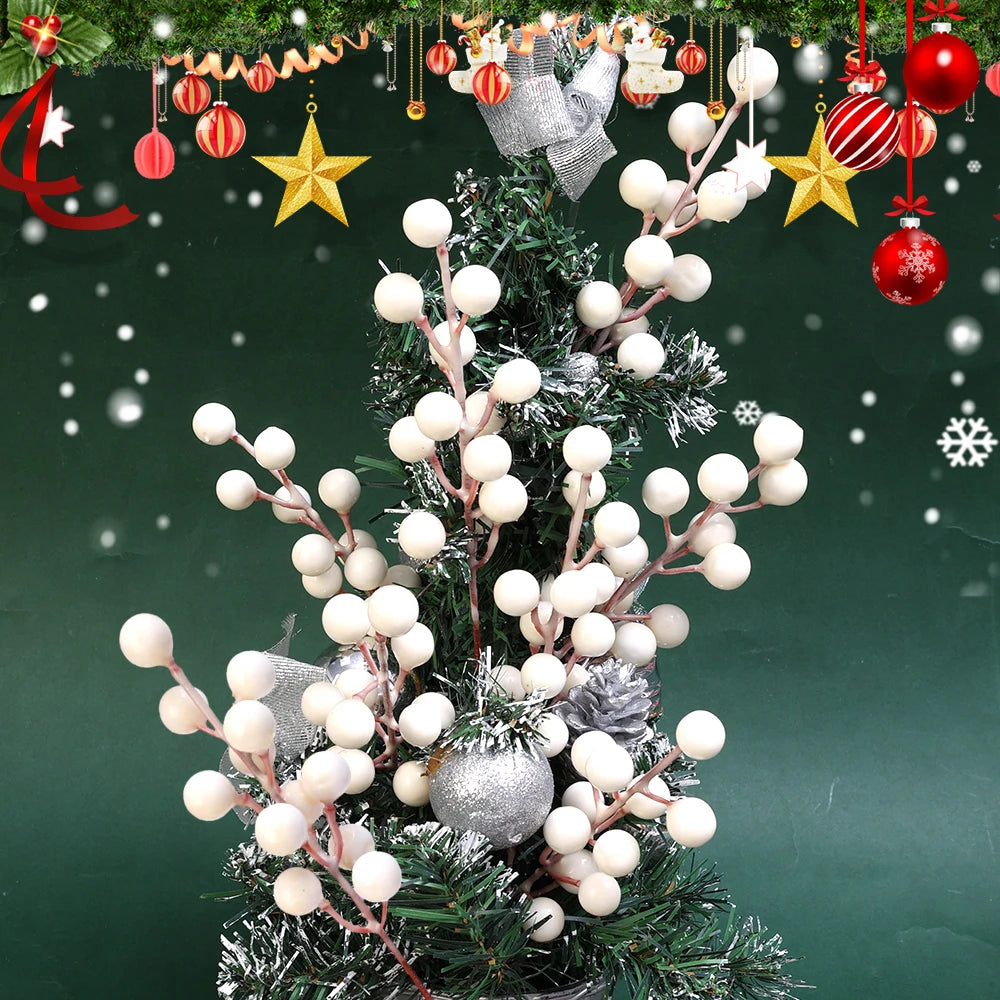 40/4PCS Artificial White Berries Stems Christmas Berry Branches Fake Fruit Flowers DIY Wedding Party New Year Home Decorations