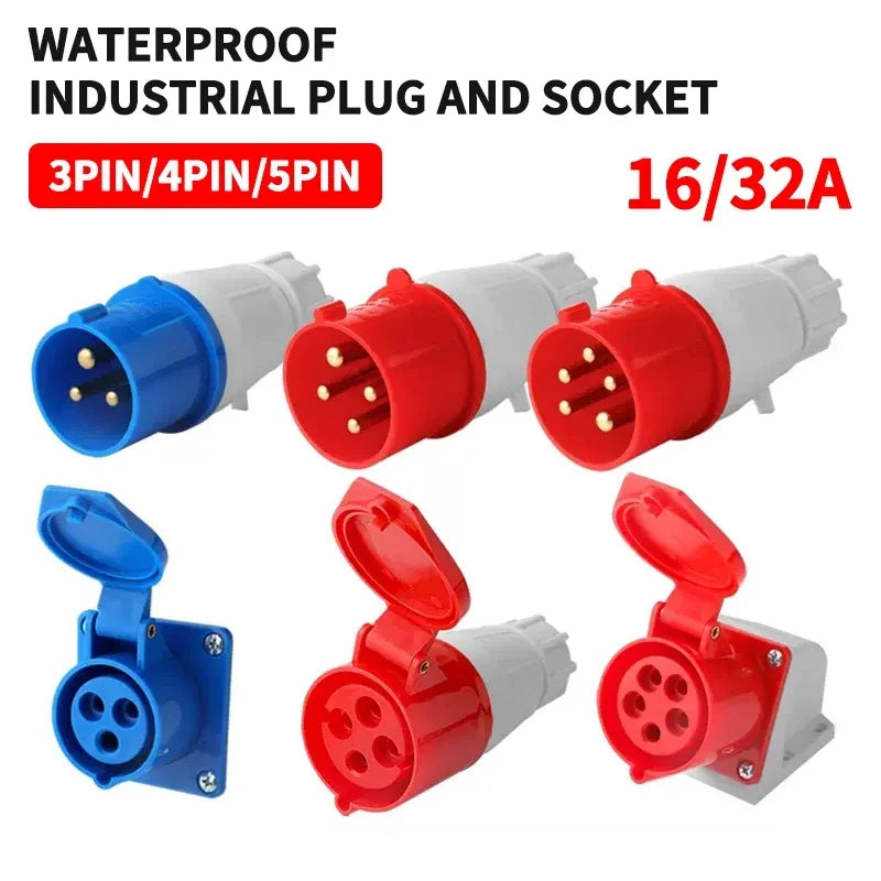 Industrial Plug and Socket Waterproof Connector 3PIN 4PIN 5PIN 16A 32A Electrical Connection Wall Mount Socket