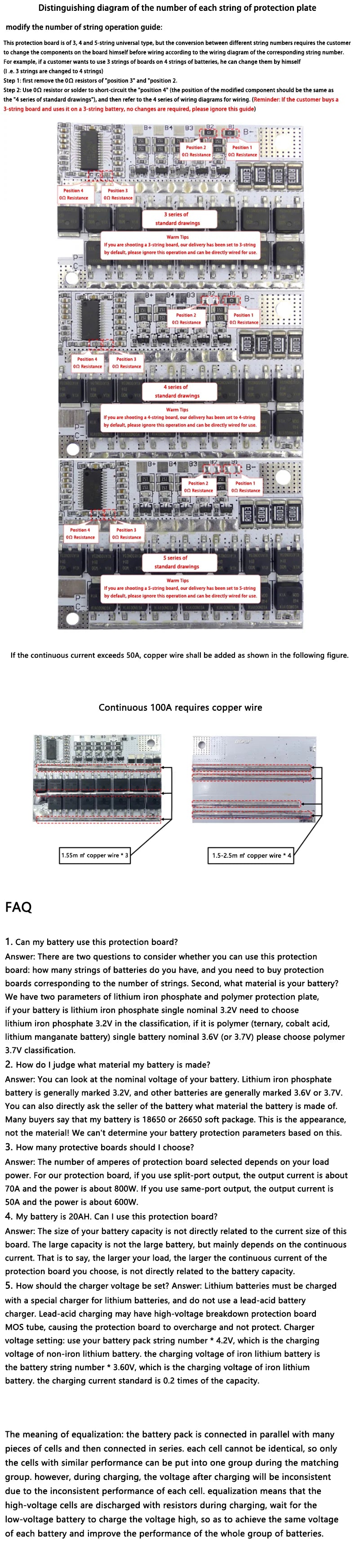 Lithium Battery Protection Board BMS 3S-5S 12V 3.7V 100A LMO / LiPo / LiFePO4