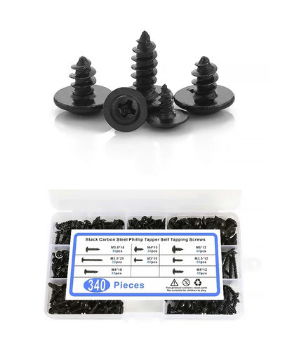 PWA Cross Self-Tapping Black Screw M3 M3.5 M4 M4.8 Carbon Steel Round Pan Head Tapping Screw with Washer Assortment Kit
