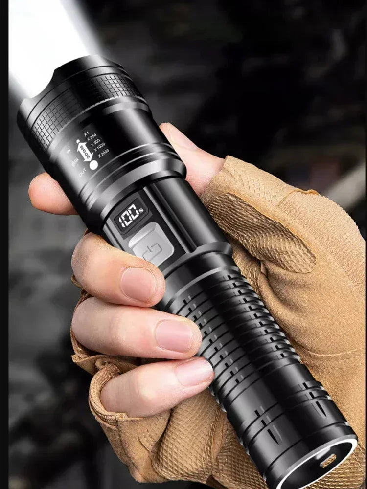 Super Bright LED Flashlight Battery Display Zoom Torch