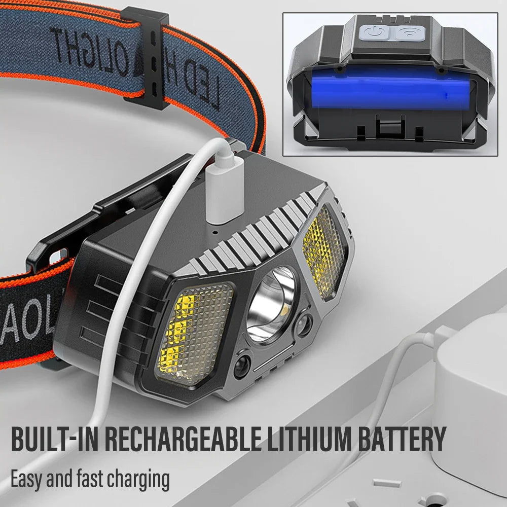 LED Induction Mini Strong Light Headlight Charging Work Light Waterproof Outdoor Multifunctional Camping Light Fishing Light