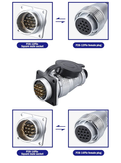 P28 Aviation Connector Square Flange Socket Male Female Circular Butt Joint 2/3/4/5/7/10/12/14/16/19/20/24 Pin P28K2Q PLS28