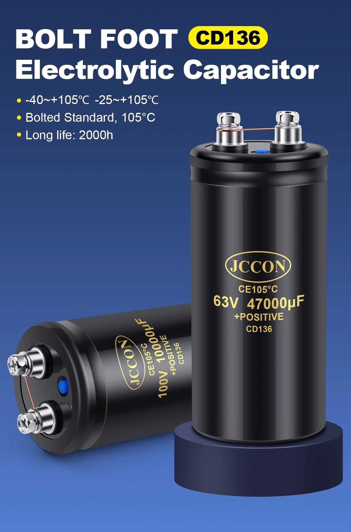 400V 3300µF CD136 Bolt Electrolytic Capacitor 63.5x105mm CE 105℃ With Bracket 2000H