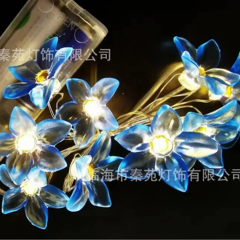 20LED Lily Fairy Lights Pink Blue Flower Garland Battery Operated 1M 2M String Lamps for Christmas Wedding Outdoor Decor