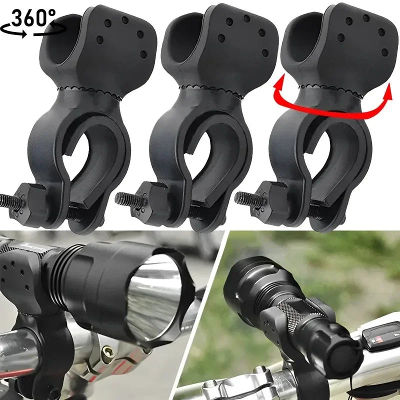 Bicycle Handlebar Flashlight Clip Holder Riding Handlebar Universal 360 Degree Rotating Bike LED Torch Mount Clamp Grip Bracket