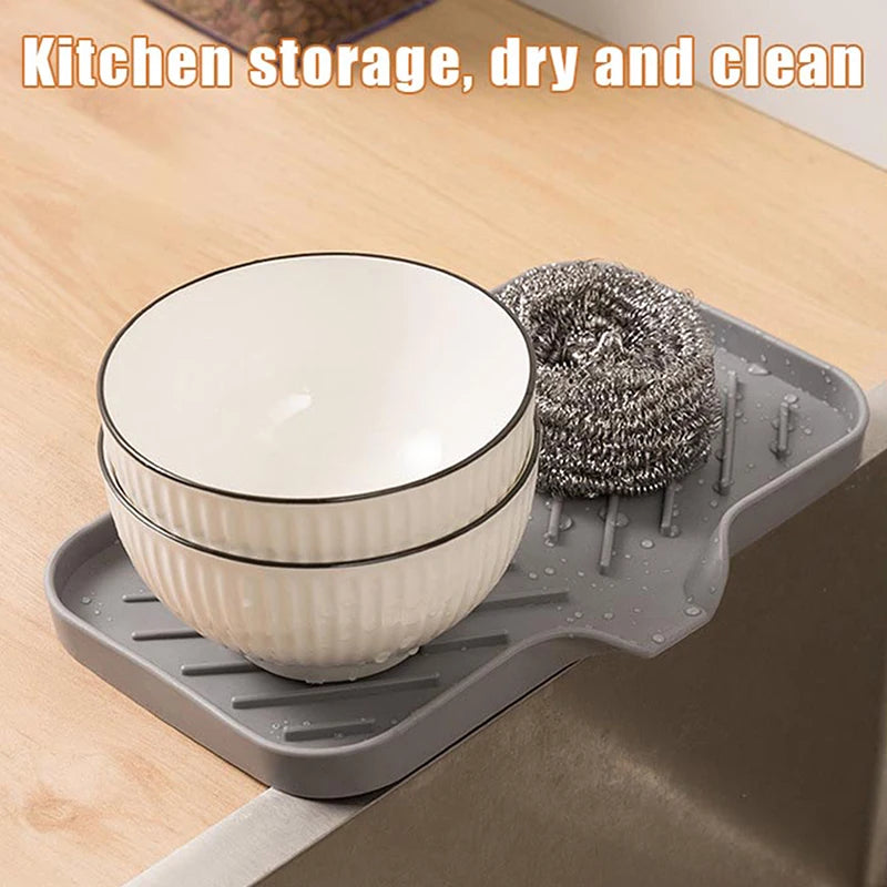 New Faucet Mat Kitchen Sink Tray, Soap Dispenser Sponge Drain Pad, Sink Splash Drying Mat, Countertop Storage Soap Tray