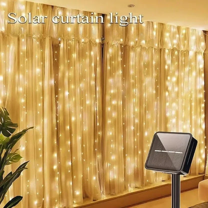 3M Solar LED Curtain String Lights with 8 Modes for Garden Christmas Wedding Party Fairy Decoration