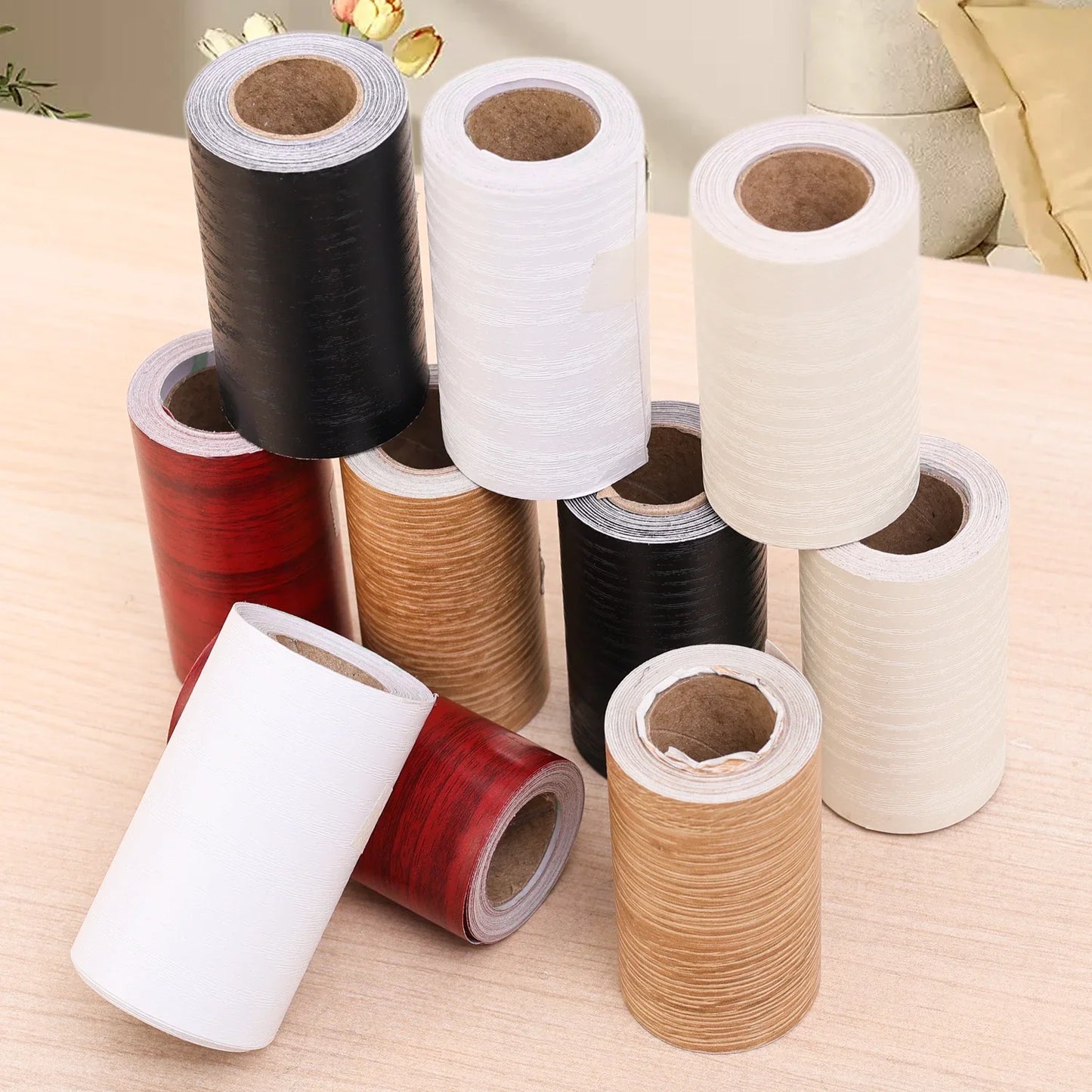 5M/Roll Wood Grain Door Frame Edge Repair Tape – Self-Adhesive Hole Patching & Furniture Refurbishment Tape for Wooden Door Repair