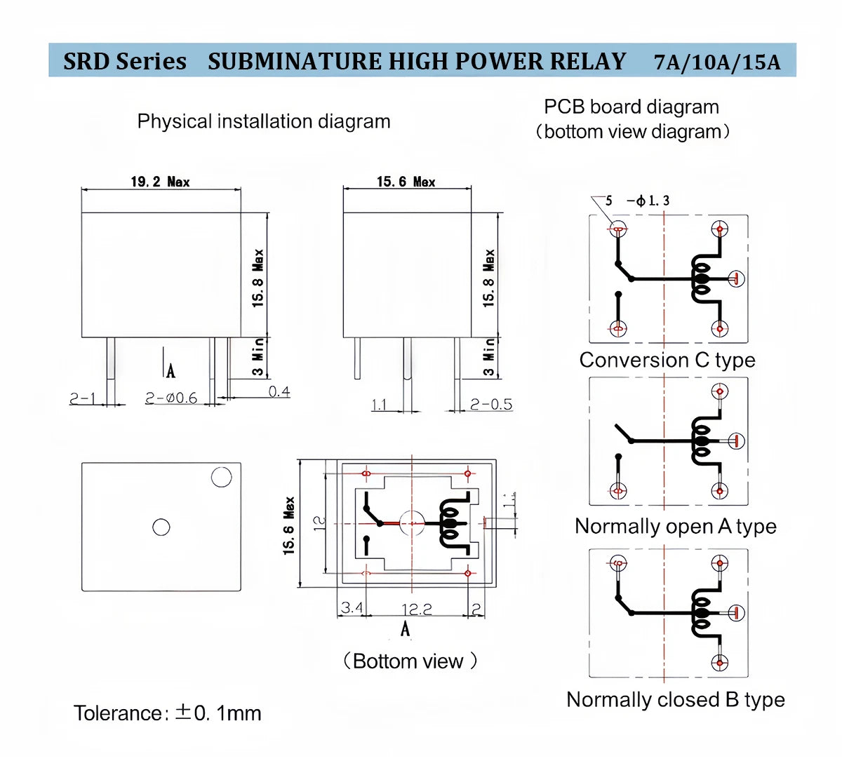 SRD 5V/12V/24V 10A 250VAC 5-Pin Relay Module for Household Appliances and DIY Electronics