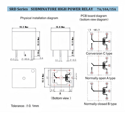 SRD 5V/12V/24V 10A 250VAC 5-Pin Relay Module for Household Appliances and DIY Electronics