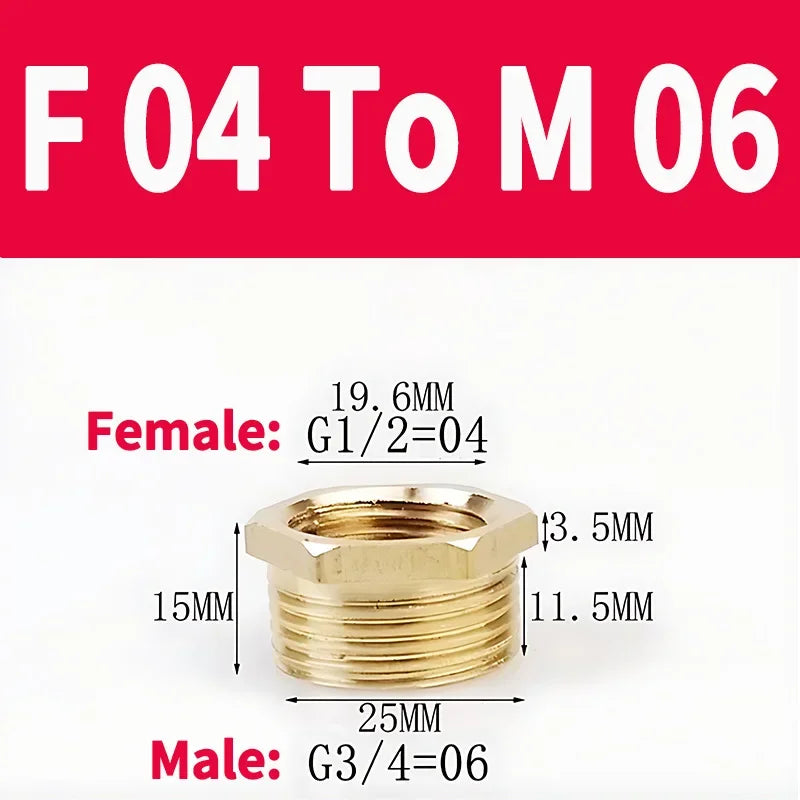 Brass BSP Reducing Hexagon Bushing Adapter Fitting Male to Female Connector for Fuel Water Gas Oil 1/8" 1/4" 3/8" 1/2" 3/4" 1"